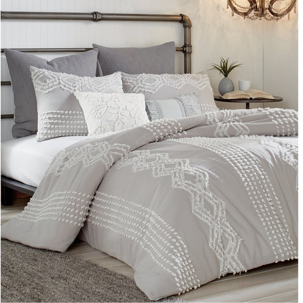 Peri Home Cut Geo Cotton Queen Duvet Cover Grey